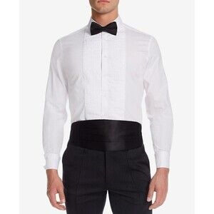 Michelsons Men White Long Sleeve Pleated Point Collar Dress Shirt 14.5 32/33-S